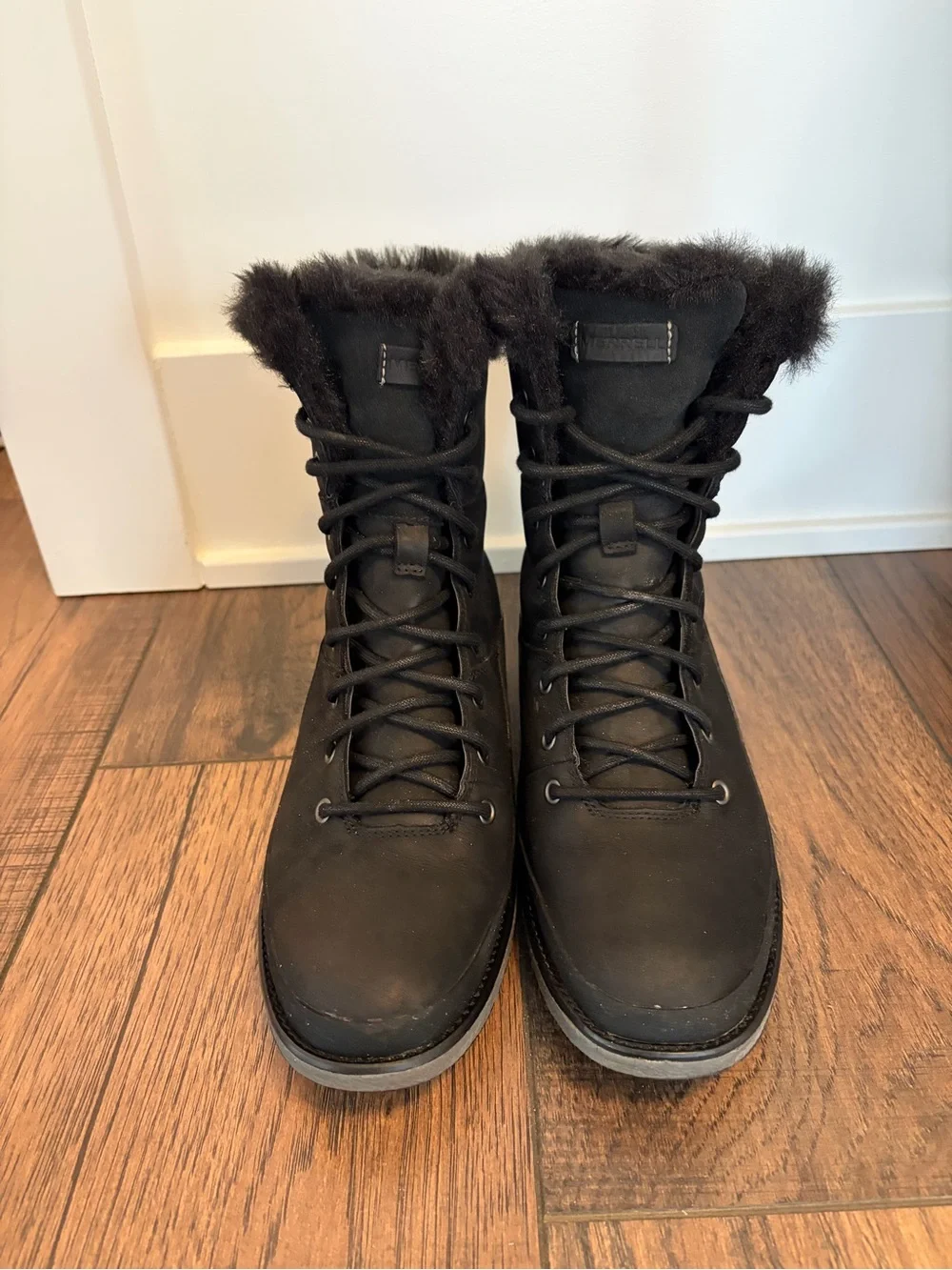 Merrell Women’s Black Lace-Up Faux Fur Winter Boots